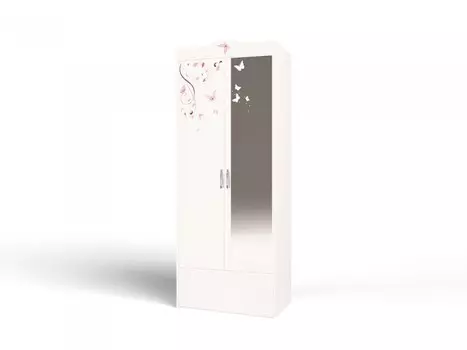 Шкаф ABC-King 2-х дверный Swarovski Фея со стразами с зеркалом и бабочками