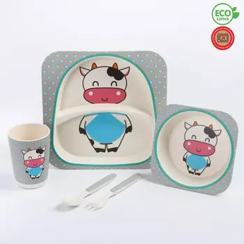 Сималенд Набор детской бамбуковой посуды Коровка 5 предметов
