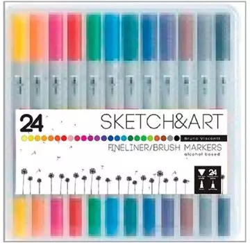 Sketch&amp;Art Набор маркеров двухсторонних Кисточка и линер 24 цвета