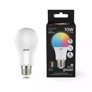 Светильник Gauss Лампа A60 10W E27 RGBW+димирование LED