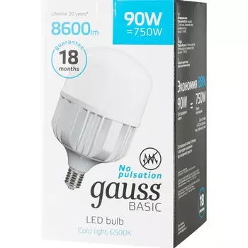 Светильник Gauss Лампа Basic T160 AC180-240V 90W 8600lm 6500K E40 LED