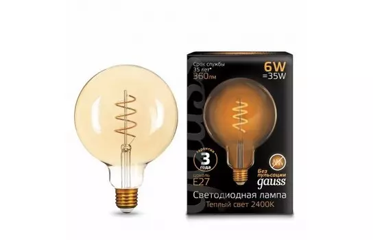 Светильник Gauss Лампа Filament Flexible LED G120 E27 6W 360lm 2400К