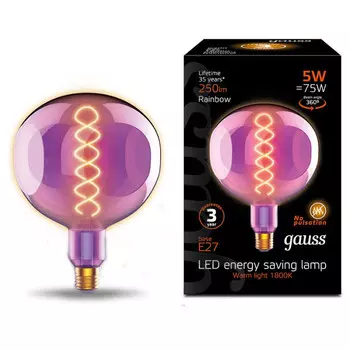 Светильник Gauss Лампа Filament LED rainbow Е27 G150 5W 250lm 1800К