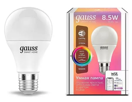 Светильник Gauss Лампа Светодиодная Smart Home RGBW E27 A60 8.5 Вт 2700-6500K