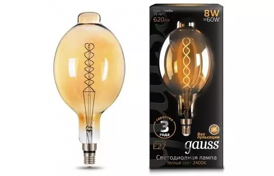 Светильник Gauss Лампа Vintage Filament Flexible LED BT180 8W E27 620lm 2400K