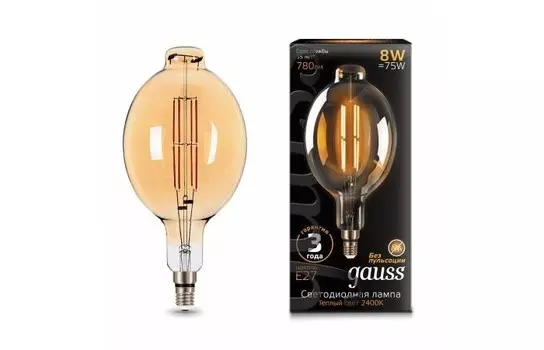 Светильник Gauss Лампа Vintage Filament LED BT180 8W E27 780lm 2400K