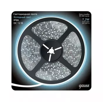 Светильник Gauss Лента LED 5050/30-SMD IP66 7.2W 12V 6500K 5 м