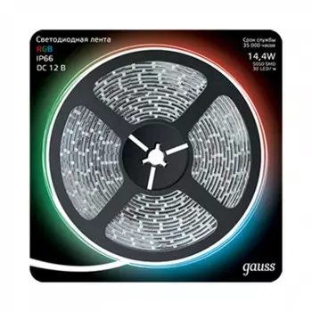 Светильник Gauss Лента LED 5050/60-SMD IP66 14.4W 12V DC RGB 5 м