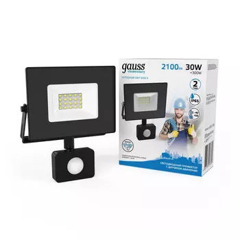 Светильник Gauss Прожектор LED с датчиком движения Elementary-S 30W 2100lm 6500К 175-265V IP65