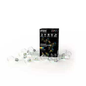 Светильник Gauss Solar Гирлянда садовая на солнечной батарее 10 LED ламп Большие шары мультицвет