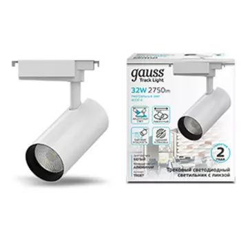 Светильник Gauss трековый цилиндр LED 32W 2940lm 4000K 180-220V IP20 216х75 мм