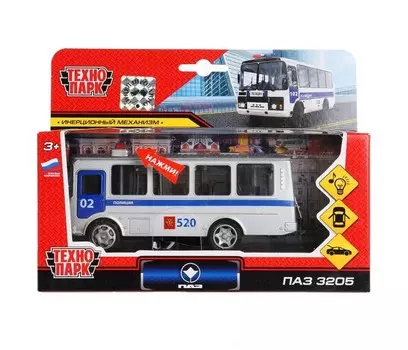 Технопарк Инерционная машина Автобус ПАЗ-3205 Полиция со светом и звуком