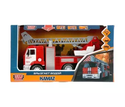 Технопарк Инерционная машина Камаз пожарная машина со светом и звуком