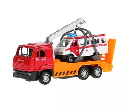 Технопарк Машина металлическая КамАЗ Эвакуатор с машинкой Скорая помощь 12 см