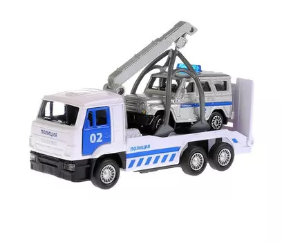 Технопарк Машина металлическая КамАЗ Эвакуатор с машинкой УАЗ 12 см