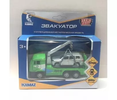 Технопарк Машины металлические Камаз эвакуатор и Toyota Land Cruiser