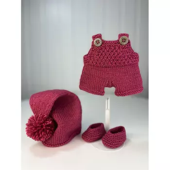 TuKiTu Комплект одежды вязаный для пупсов (боди, шапочка гномика, пинетки) 26 см