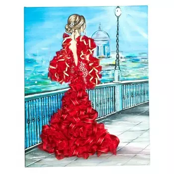 Волшебная мастерская Мозаика из пайеток на холсте Девушка в красном