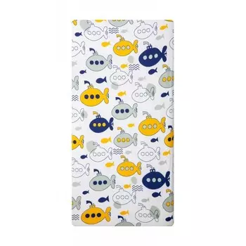 Вомбатик Простыня на резинке универсальная Подводная лодка 90х200х25