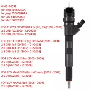 0445110059 форсунка дизельного топлива 05066820AA для Jeep Cherokee (KJ) MK2 2,8 CRD 2001-2008