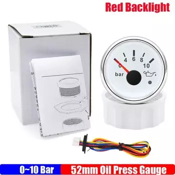 0 ~ 10 бар, 2 дюйма, 52 мм, манометр масла с сигнализацией, красный светодиод, индикатор давления масла 0 ~ 5 бар для авто, морской лодки, 12 В, 24 В, на заказ
