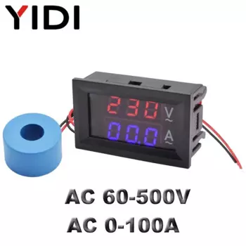 0,56 ''цифровой двойной дисплей Вольтметр Амперметр 10A 50A 500 A AC 60-220 В в Вольтметр Амперметр измерения тока трансформатор