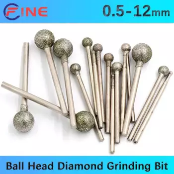 Алмазный шлифовальный наконечник с сферической головкой, 0,5-12 мм, круглые шариковые заусенцы с покрытием, грубые заусенцы ДЛЯ каменной дрели, металлический хвостовик 2,35/3 мм