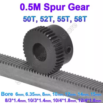 0.5 Modulus 0.5M Spur Gear With Step Black Convex Pinion Gear 50T-58T Transmission Motor Gear Parts Bore 6 6.35 8 10 12 14 15mm