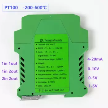 0-5 В PT100 -200-600C Датчик температуры Передатчик 1 в 2 выхода Термический резистор Сопротивление RTD Передатчик 4-20 мА Выход 0-10 В