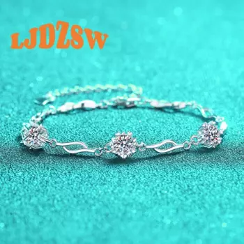 0.5ct Moissanite Bracelet S925 Sterling Silver Dainty Snowflake Adjustable Chain Elegant Design for Women Jewelry Birthday Gift