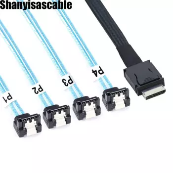 0.5M OCuLink SFF-8611 4I PCIe PCI-Express STR to 4X 90 degree SATA 7Pin Target/Backplane for SSD Data Active Cable