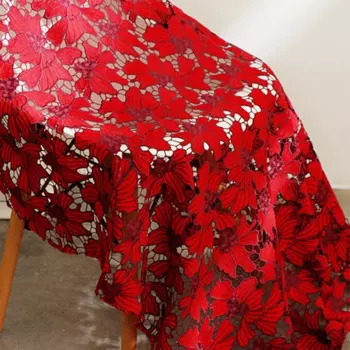 0.5Meters Heavy Handmade Water-Soluble Lace Fabric Red Hollow Two-Color Embroidery Cloth For Dress Cheongsam Dress Wedding Dress