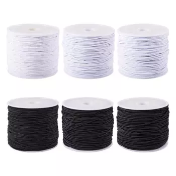 0.6~1mm Black White Elastic Cords Round Stretchy String Hair Tie Bracelet Necklace Choker Jewelry DIY Making Accessories 6 Rolls