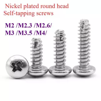 100/50 шт. M2 M2.3 M2.6 M3 M3.5 M4 никелированные винты с круглой головкой и хвостовой резьбой, винты Phillips с цилиндрической головкой