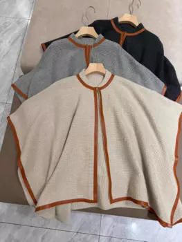 100% кашемировая Женская Вязаная Шаль контрастных цветов, винтажный Женский пуловер с круглым вырезом и одной пуговицей