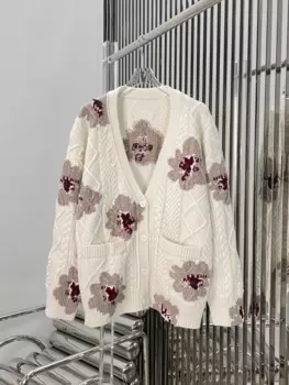 100% кашемировый трикотажный кардиган с V-образным вырезом и длинным рукавом