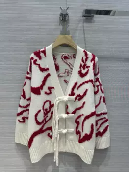 100% кашемировый Женский трикотажный кардиган с V-образным вырезом и цветочным принтом