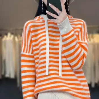 100% мериносовая шерсть свитер женский с Капюшоном Повседневный Свободный вязаный кашемировый пуловер с длинным рукавом