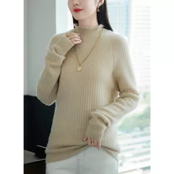 100% мериносовая шерсть, утолщенный Женский пуловер, топ, зимний теплый мягкий свитер с воротником, женский джемпер, топы 2024