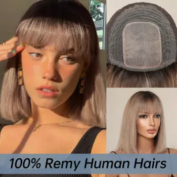 100% натуральные волосы Remy, золотые короткие прямые человеческие волосы, парики с челкой, коричневые для черных женщин, парик из человеческих волос для ежедневного использования