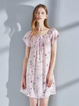 100% Ночная сорочка из натурального шелка, ночные рубашки из чистого шелка, женская летняя ночная рубашка, ночная сорочка с розовым принтом, кружевная ночная сорочка из натурального шелка