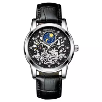 100% Оригинальные автоматические механические часы для мужчин кожаный ремешок Роскошные полые маховик водонепроницаемые мужские наручные часы Новые в