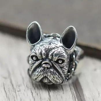 100% S925 Серебряное ювелирное Ретро Винтажное кольцо для собаки индивидуальное кольцо для бульдога мужское серебряное кольцо открытие властное кольцо