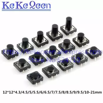 100 шт 12x12 мм 12*12*4,3/4,5/5/5.5/6/6.5/7/7.5/8/8.5/9/9.5/10-21 мм панель PCB мгновенный Тактильный кнопочный переключатель DIP4 4pin