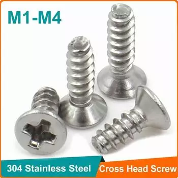 100 шт. 304 плоский крестообразный винт из нержавеющей стали M1 M1.2 M1.7 M2 M2.6 M3 M4 Саморезы с потайной головкой и крестообразной головкой
