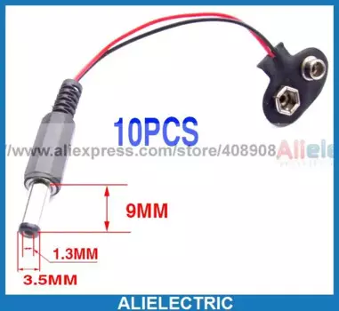 100 шт. 9 В Кнопка аккумулятора к 3,5 1,3 мм кабелю питания постоянного тока