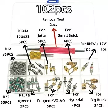 100 шт. комплект сердечника клапана кондиционера автомобиля, автомобильный кондиционер R12 R134a, замена сердечника клапана охлаждения