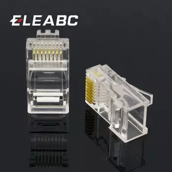 100 шт., кристаллическая головка RJ45 CAT5 CAT5E, Модульный Штекер, позолоченный сетевой разъем
