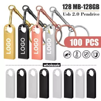100 шт./лот, USB-флешка с логотипом, металлическая USB-накопитель, 2.0 PenDrive, 64 ГБ, 32 ГБ, 16 ГБ, 8 ГБ, USB-накопители для фотографии