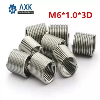100 шт. M6 * 1,0 * 3D проволочная резьба вставка из нержавеющей стали 304 проволочный Винт Втулка, M6 втулка винта Helicoil проволочная резьба ремонтные вставки
